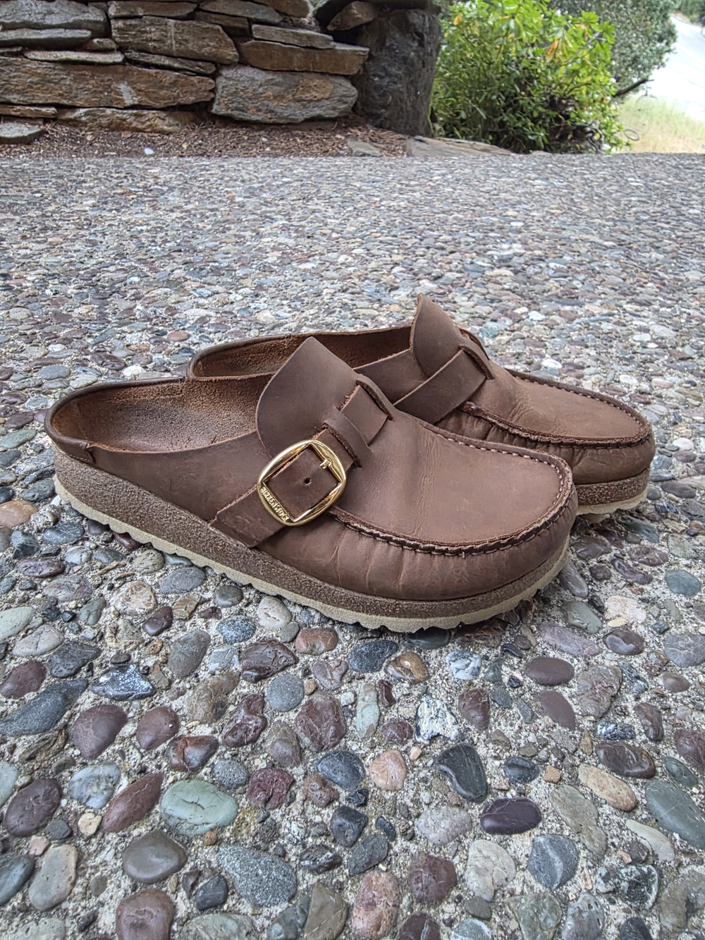 Birkenstock Brown Leather Buckle Slip-On Mules